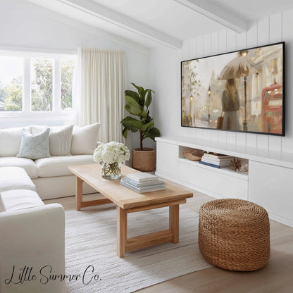 Rainy European Cities Frame TV Art Bundle displayed on a TV