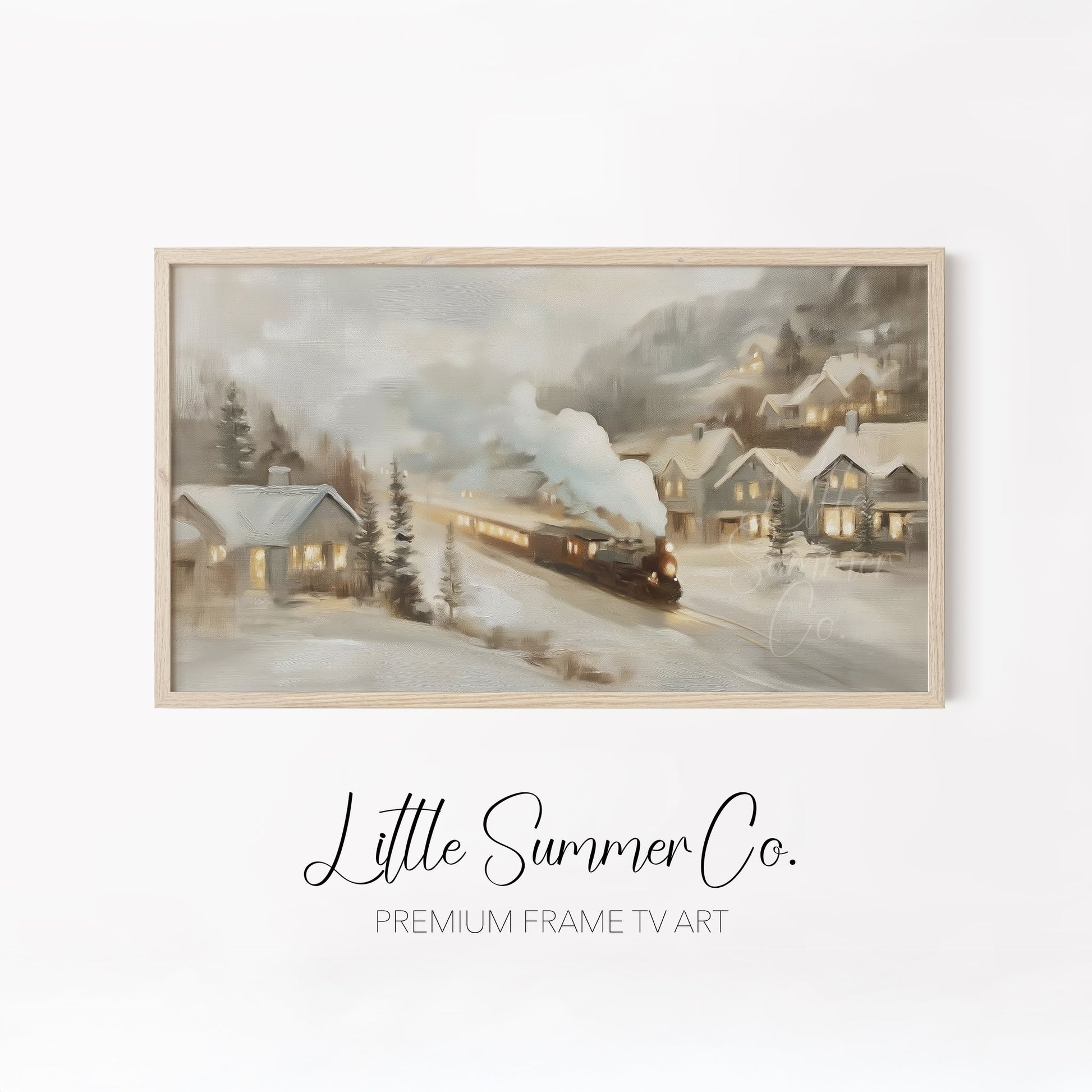 Snowy Steam Train Journeys Frame TV Art Bundle displayed on a TV