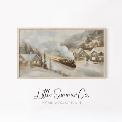Snowy Steam Train Journeys Frame TV Art Bundle displayed on a TV