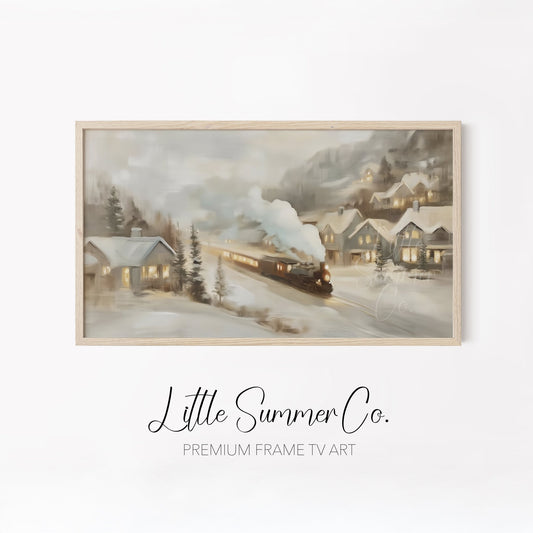 Snowy Steam Train Journeys Frame TV Art Bundle displayed on a TV
