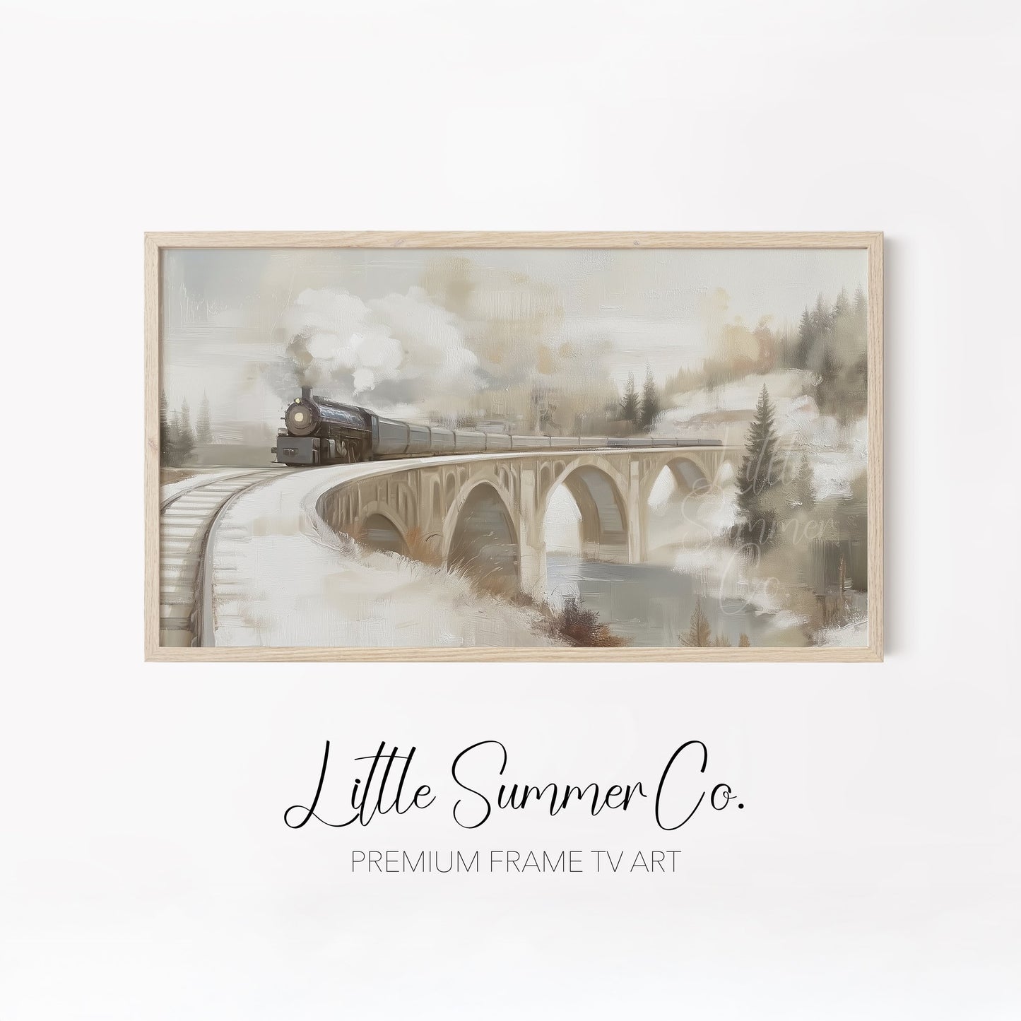 Snowy Steam Train Journeys Frame TV Art Bundle displayed on a TV