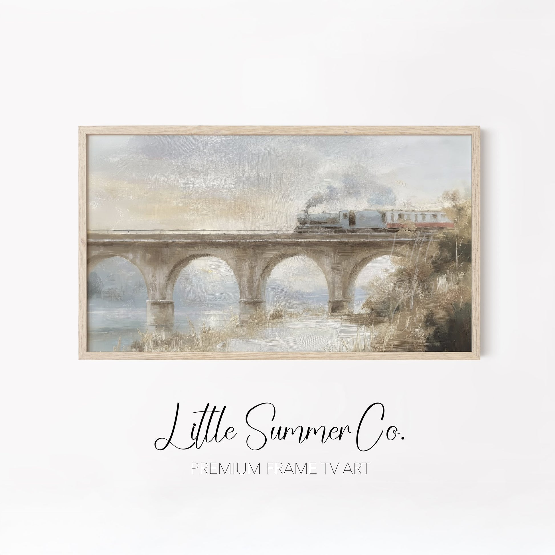 Snowy Steam Train Journeys Frame TV Art Bundle displayed on a TV