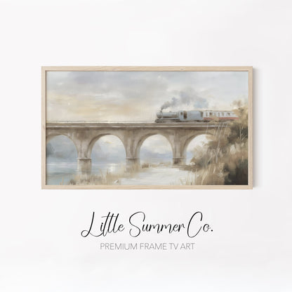 Snowy Steam Train Journeys Frame TV Art Bundle displayed on a TV