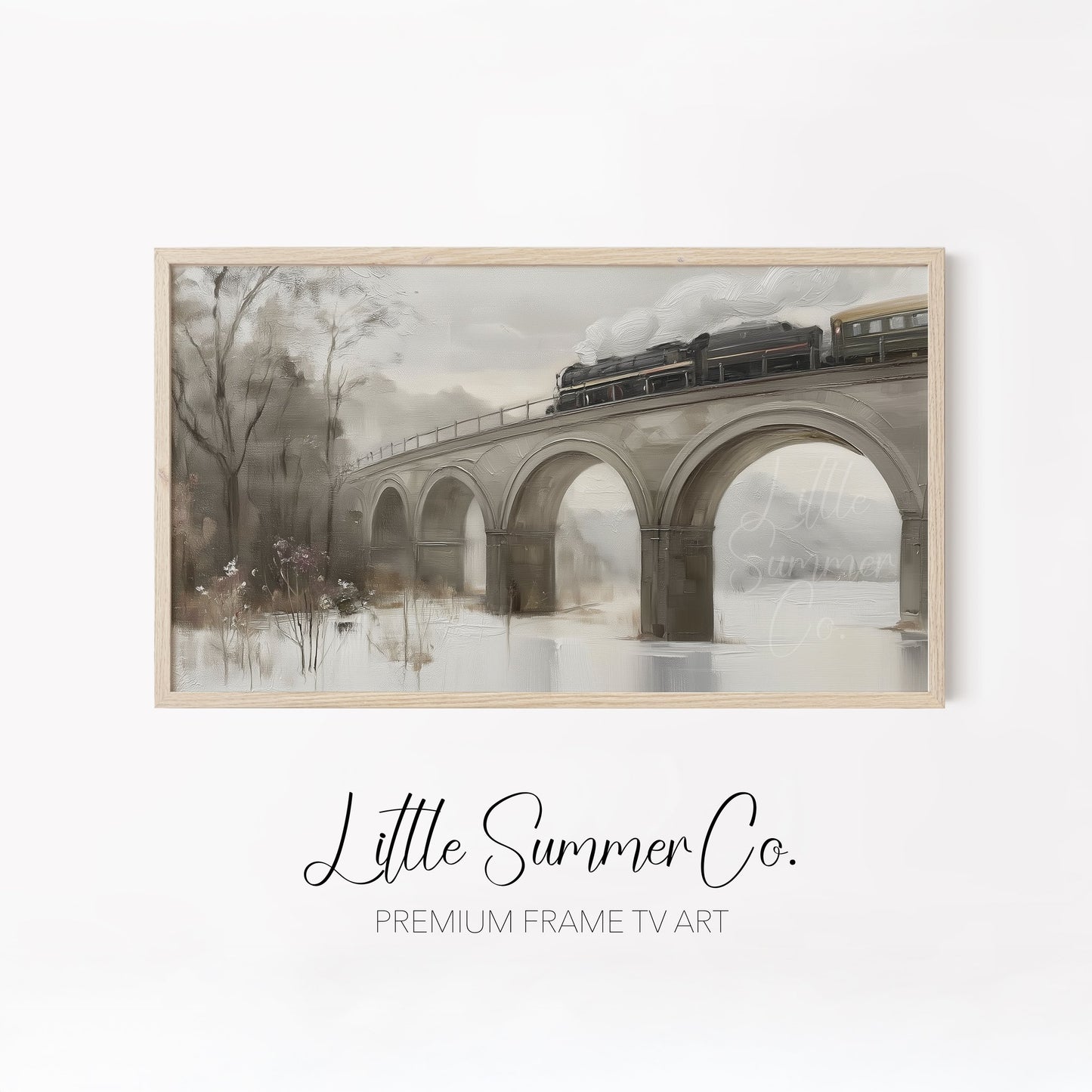 Snowy Steam Train Journeys Frame TV Art Bundle displayed on a TV