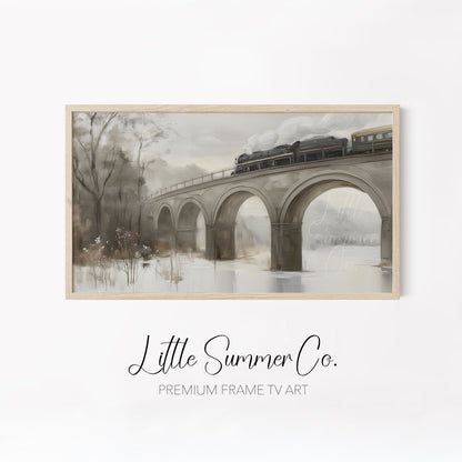 Snowy Steam Train Journeys Frame TV Art Bundle displayed on a TV