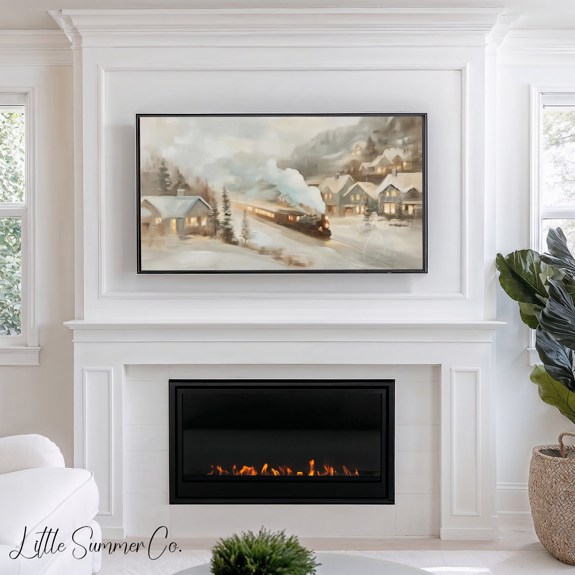 Snowy Steam Train Journeys Frame TV Art Bundle displayed on a TV