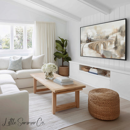 Snowy Steam Train Journeys Frame TV Art Bundle displayed on a TV