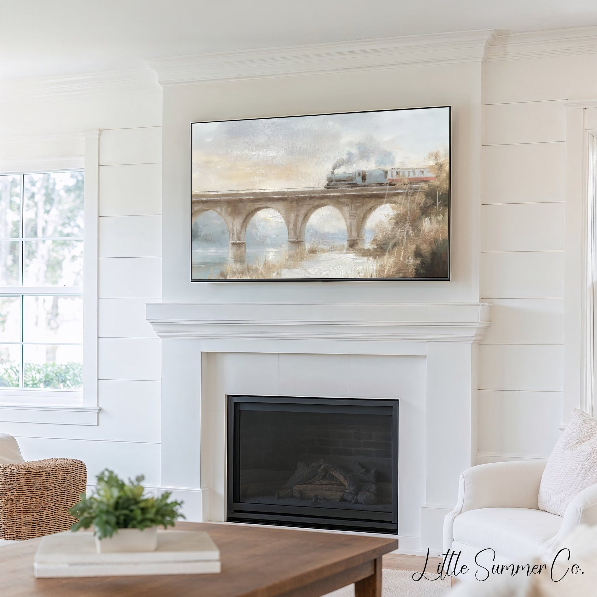 Snowy Steam Train Journeys Frame TV Art Bundle displayed on a TV