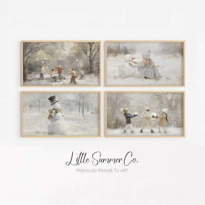 Snowy Playtime Moments Frame TV Art Bundle displayed on a TV