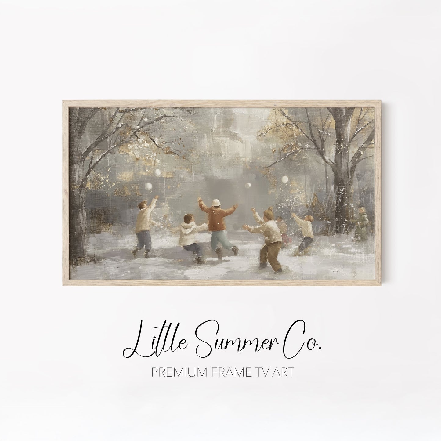 Snowy Playtime Moments Frame TV Art Bundle displayed on a TV