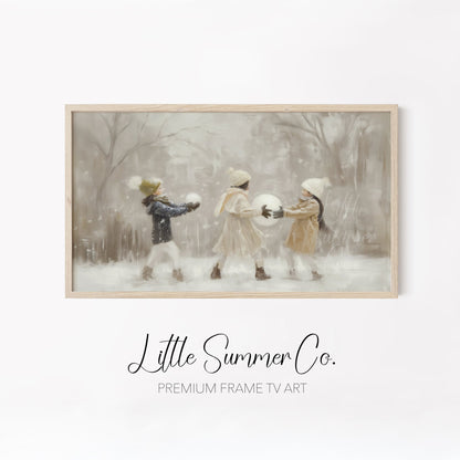 Snowy Playtime Moments Frame TV Art Bundle displayed on a TV