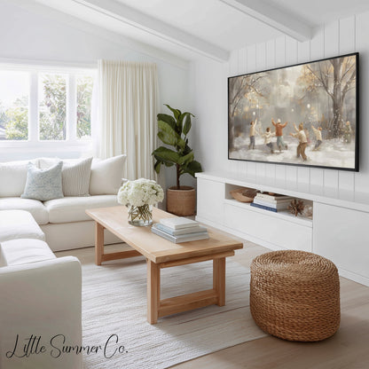 Snowy Playtime Moments Frame TV Art Bundle displayed on a TV