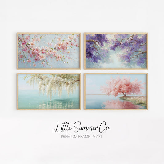 Pastel Blossom Collection Frame TV Art Bundle displayed on a TV