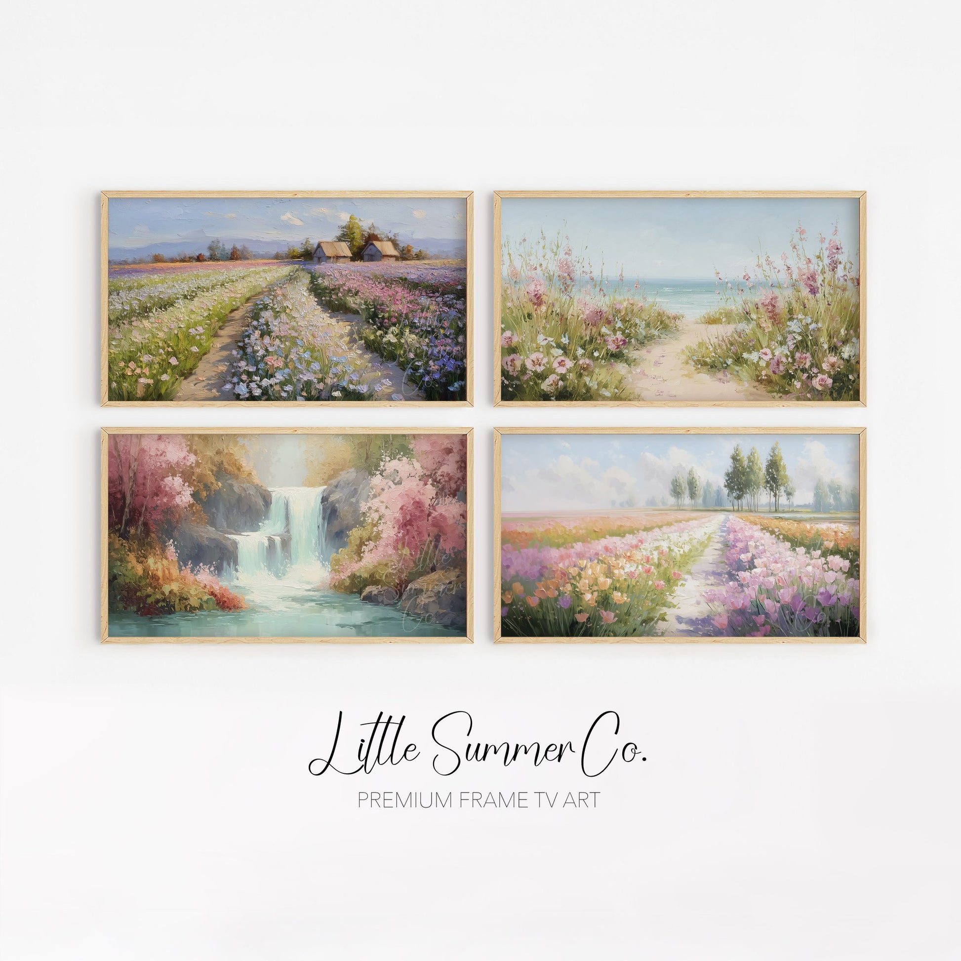 Pastel Floral Landscapes Frame TV Art Bundle displayed on a TV