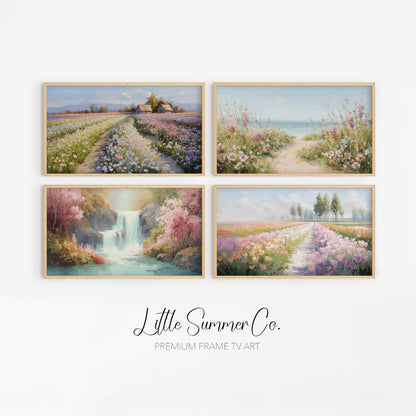 Pastel Floral Landscapes Frame TV Art Bundle displayed on a TV