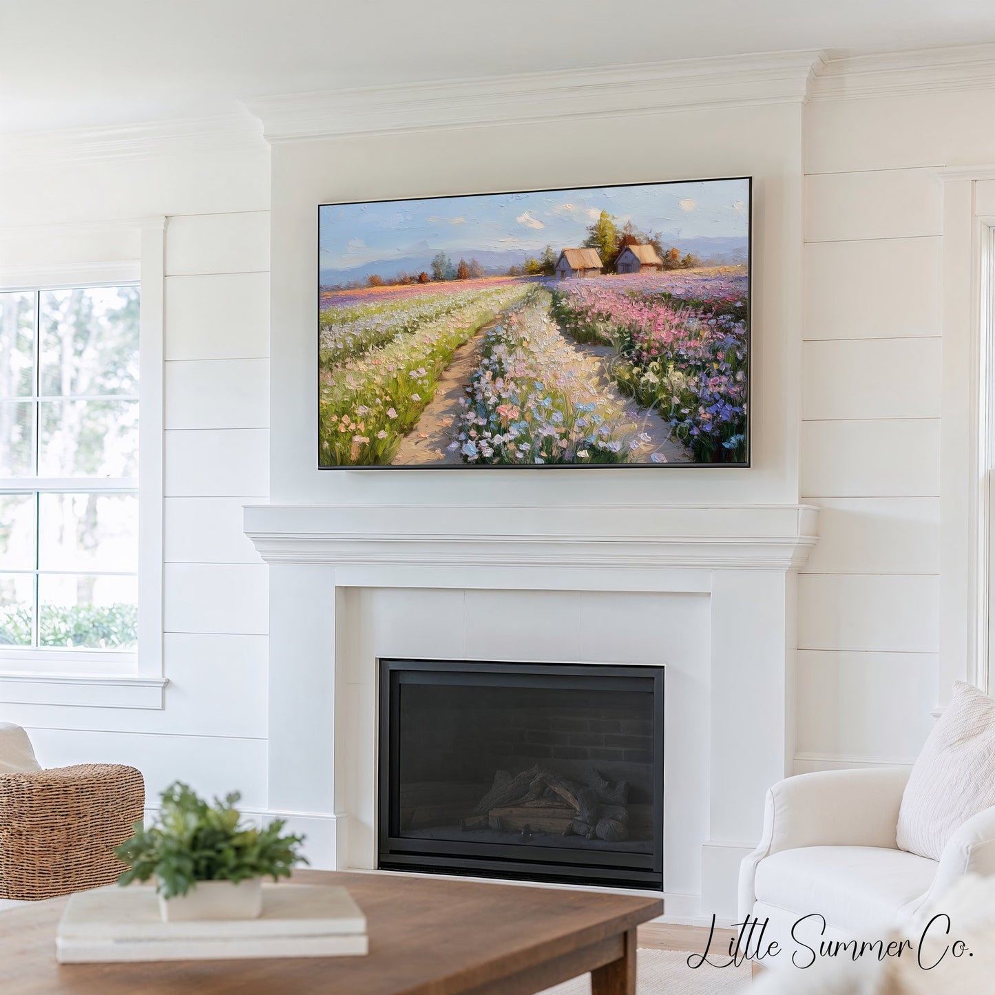 Pastel Floral Landscapes Frame TV Art Bundle displayed on a TV