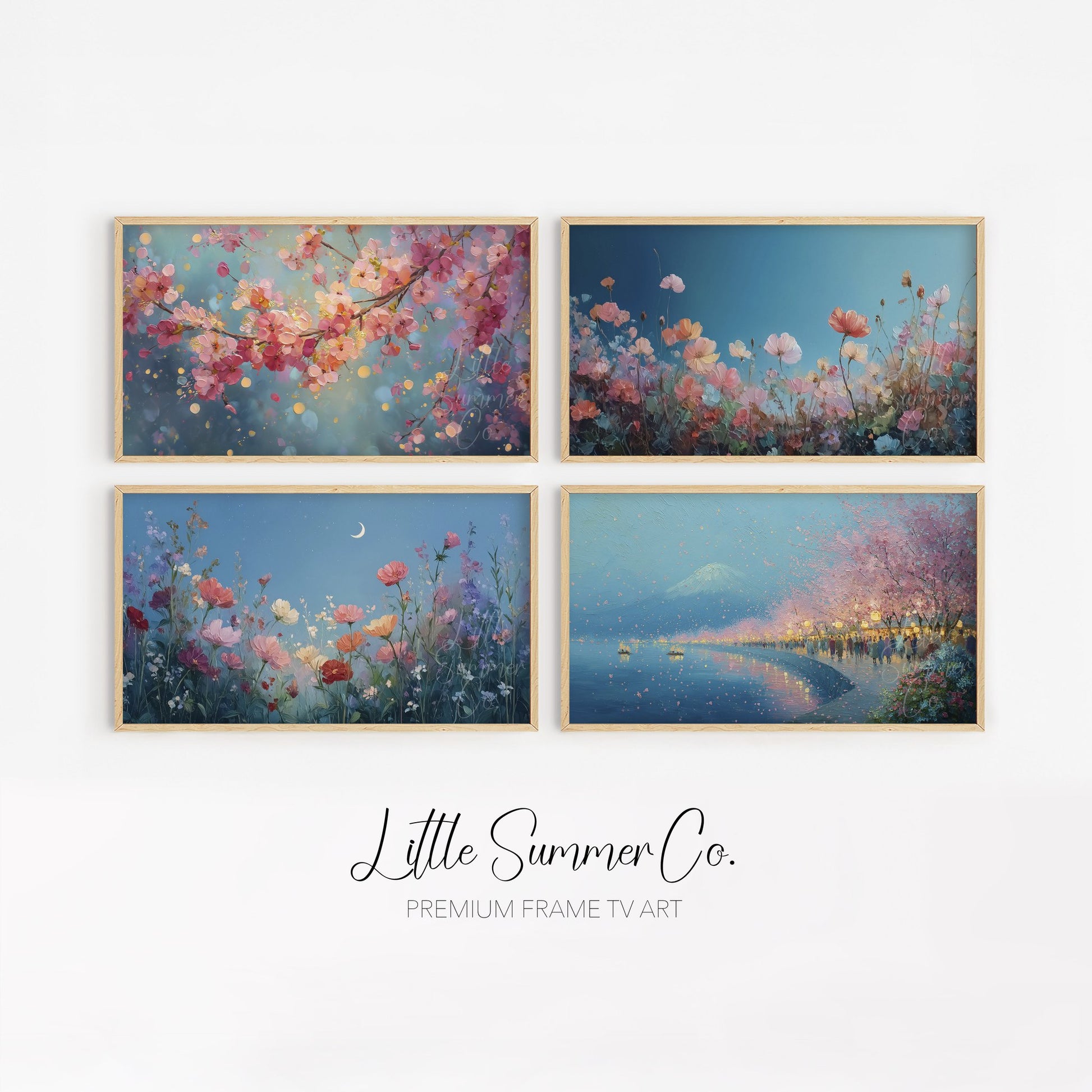 Moonlit Flower Meadows Frame TV Art Bundle displayed on a TV
