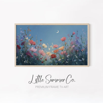 Moonlit Flower Meadows Frame TV Art Bundle displayed on a TV
