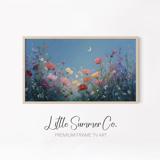 Moonlit Flower Meadows Frame TV Art Bundle displayed on a TV