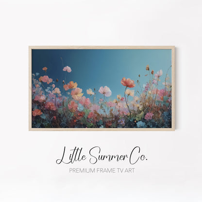 Moonlit Flower Meadows Frame TV Art Bundle displayed on a TV