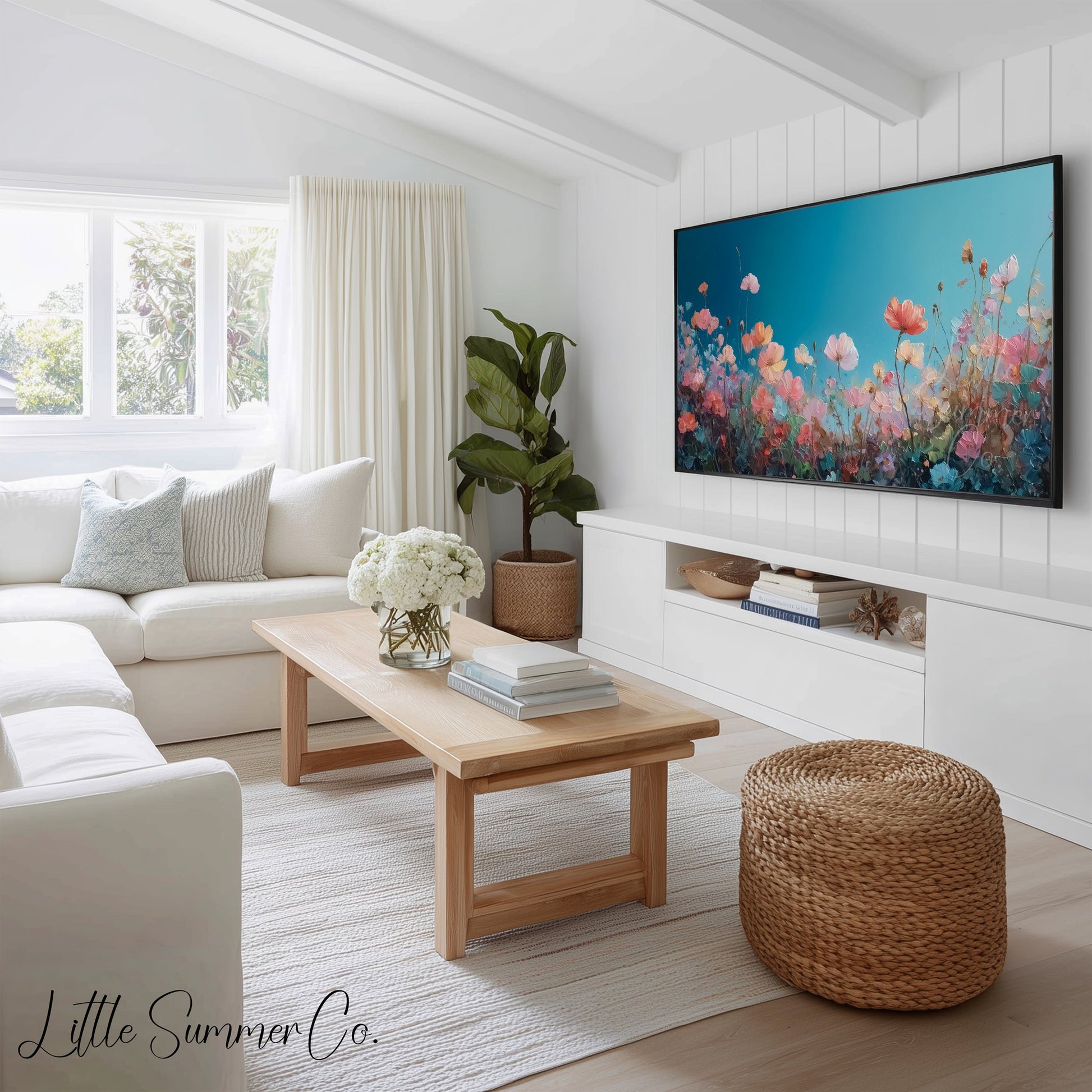 Moonlit Flower Meadows Frame TV Art Bundle displayed on a TV