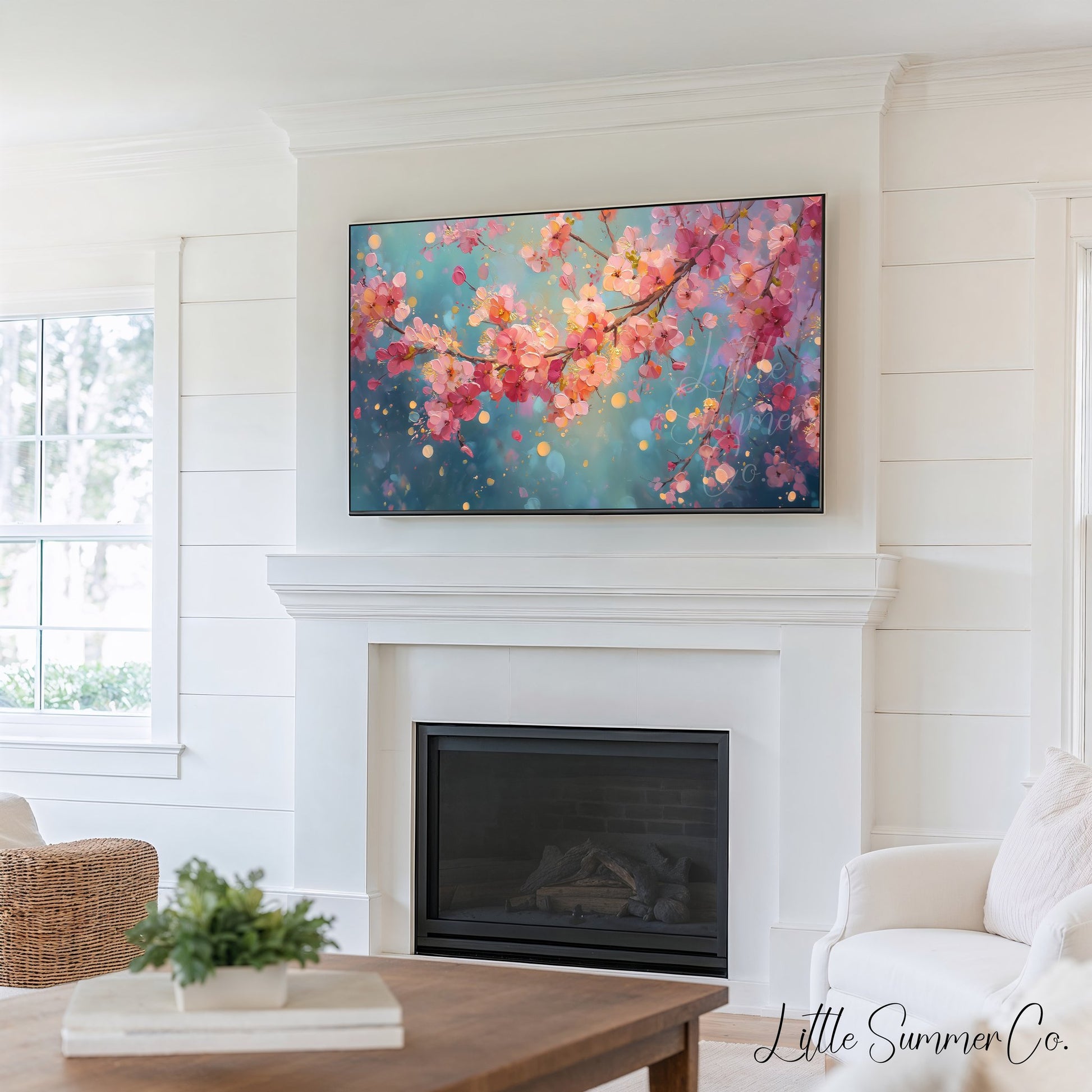 Moonlit Flower Meadows Frame TV Art Bundle displayed on a TV