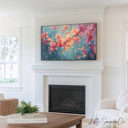Moonlit Flower Meadows Frame TV Art Bundle displayed on a TV