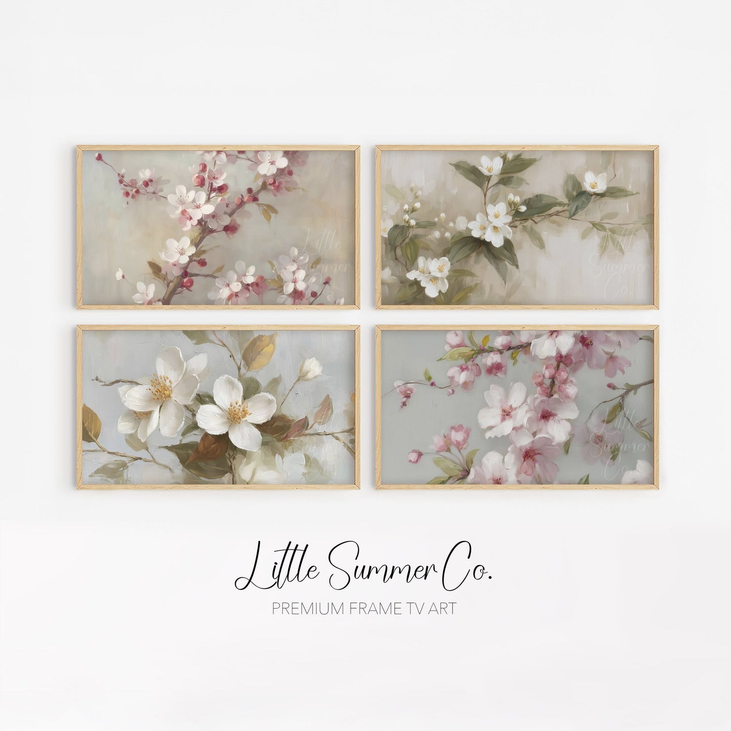 Soft Blossom Branches Frame TV Art Bundle displayed on a TV