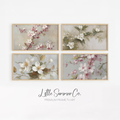 Soft Blossom Branches Frame TV Art Bundle displayed on a TV