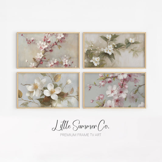 Soft Blossom Branches Frame TV Art Bundle displayed on a TV