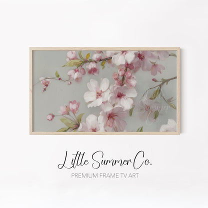 Soft Blossom Branches Frame TV Art Bundle displayed on a TV