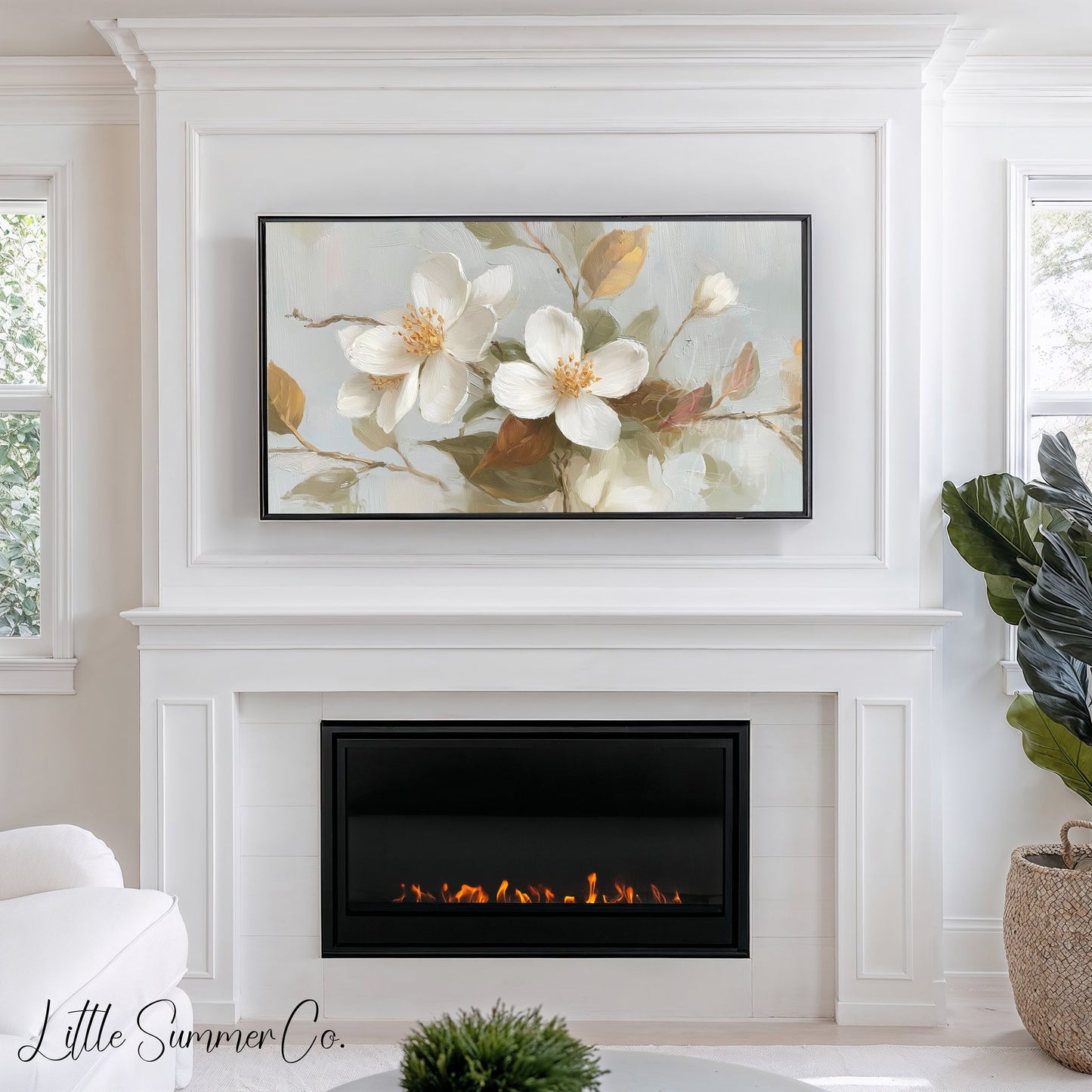 Soft Blossom Branches Frame TV Art Bundle displayed on a TV