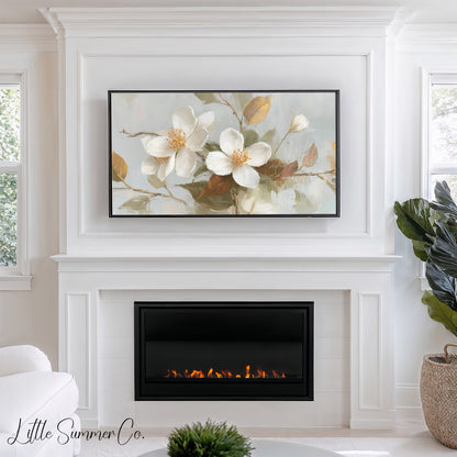 Soft Blossom Branches Frame TV Art Bundle displayed on a TV