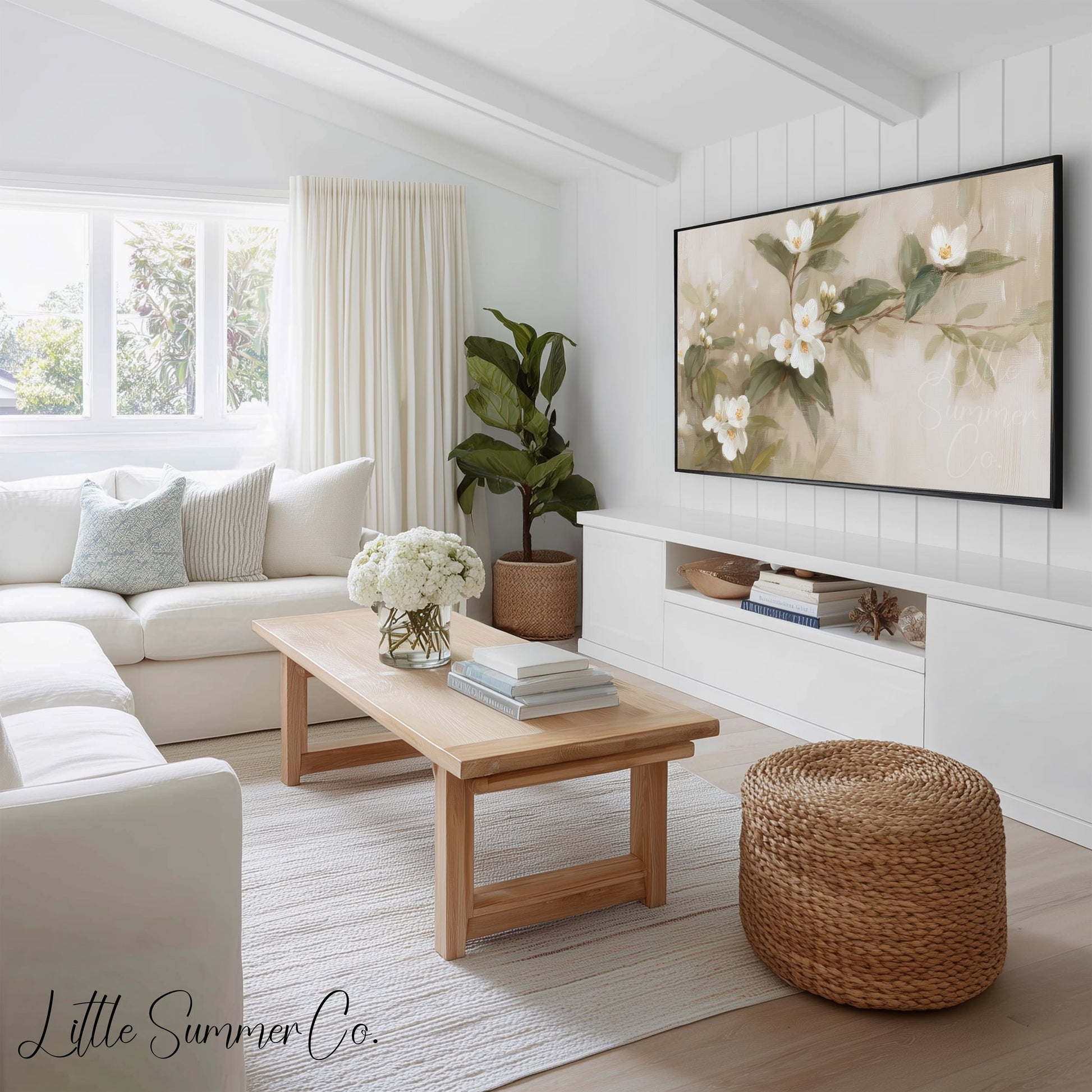 Soft Blossom Branches Frame TV Art Bundle displayed on a TV