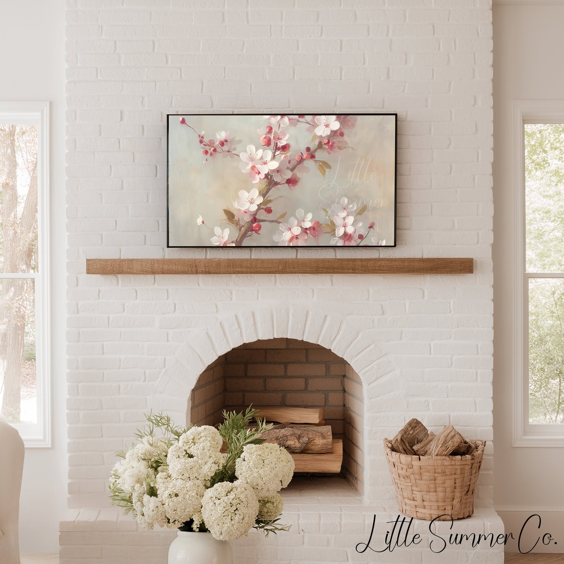 Soft Blossom Branches Frame TV Art Bundle displayed on a TV
