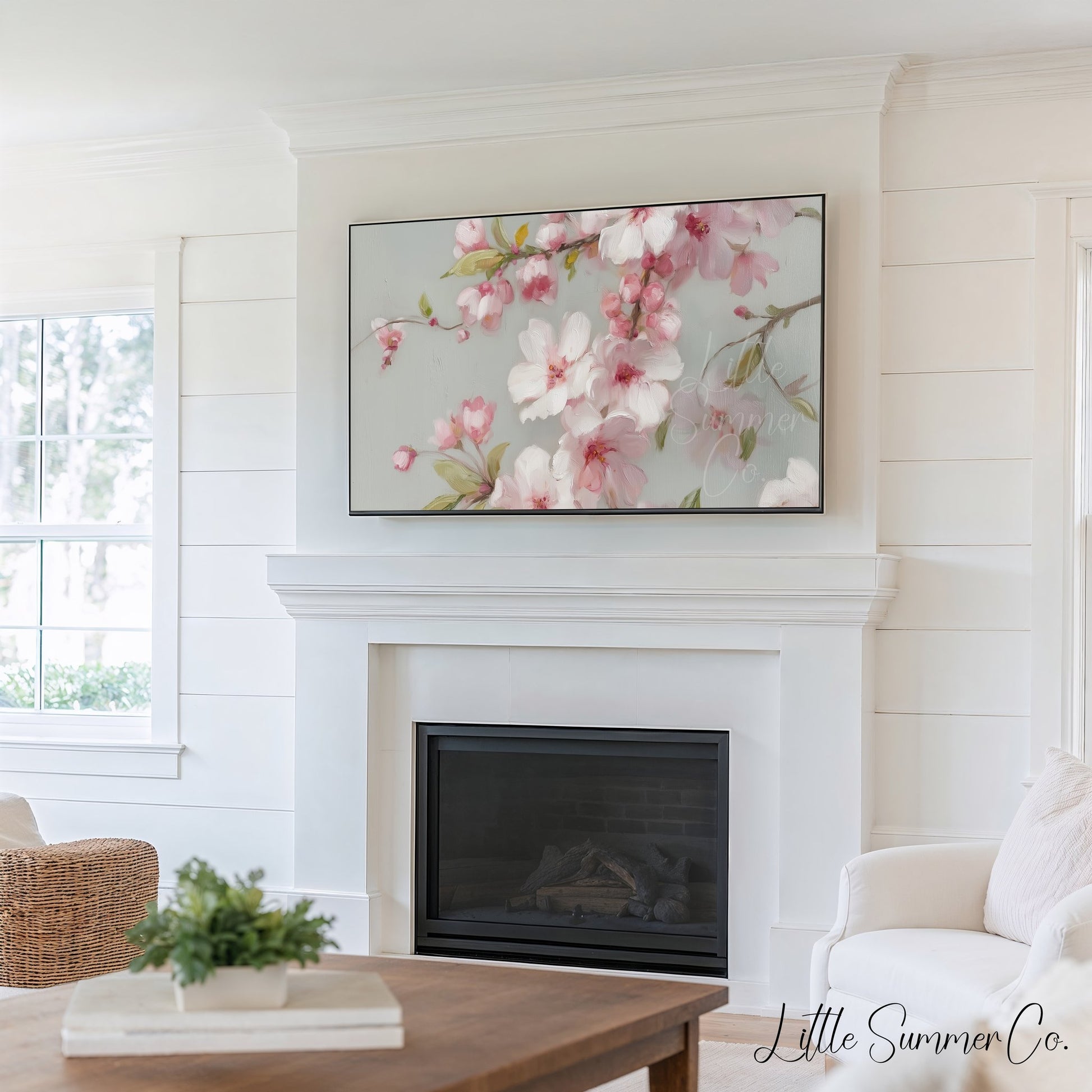 Soft Blossom Branches Frame TV Art Bundle displayed on a TV