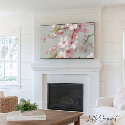 Soft Blossom Branches Frame TV Art Bundle displayed on a TV