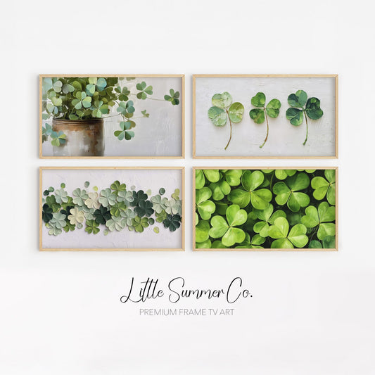 Lucky Green Clovers Frame TV Art Bundle displayed on a TV