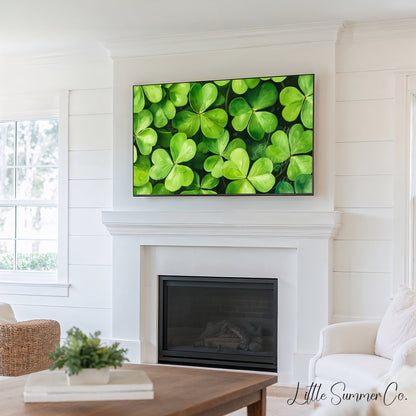 Lucky Green Clovers Frame TV Art Bundle displayed on a TV
