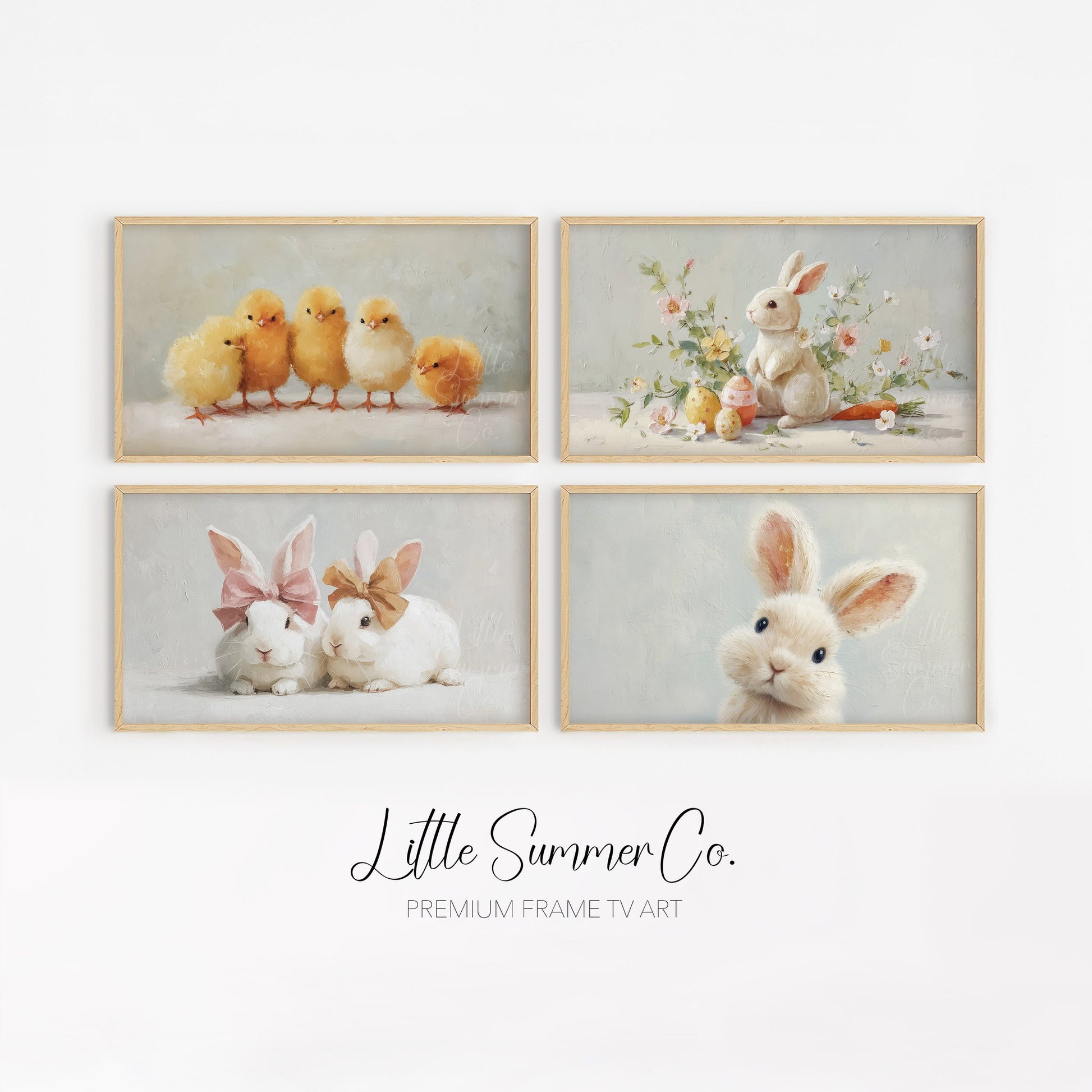 Chicks And Bunny Friends Frame TV Art Bundle displayed on a TV
