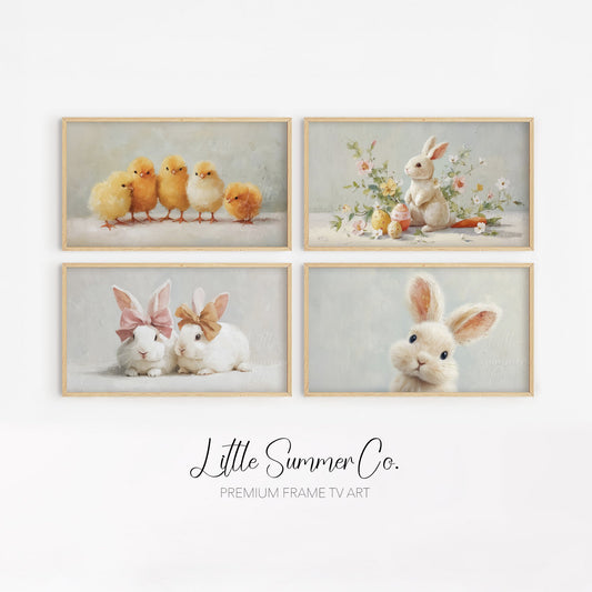 Chicks And Bunny Friends Frame TV Art Bundle displayed on a TV