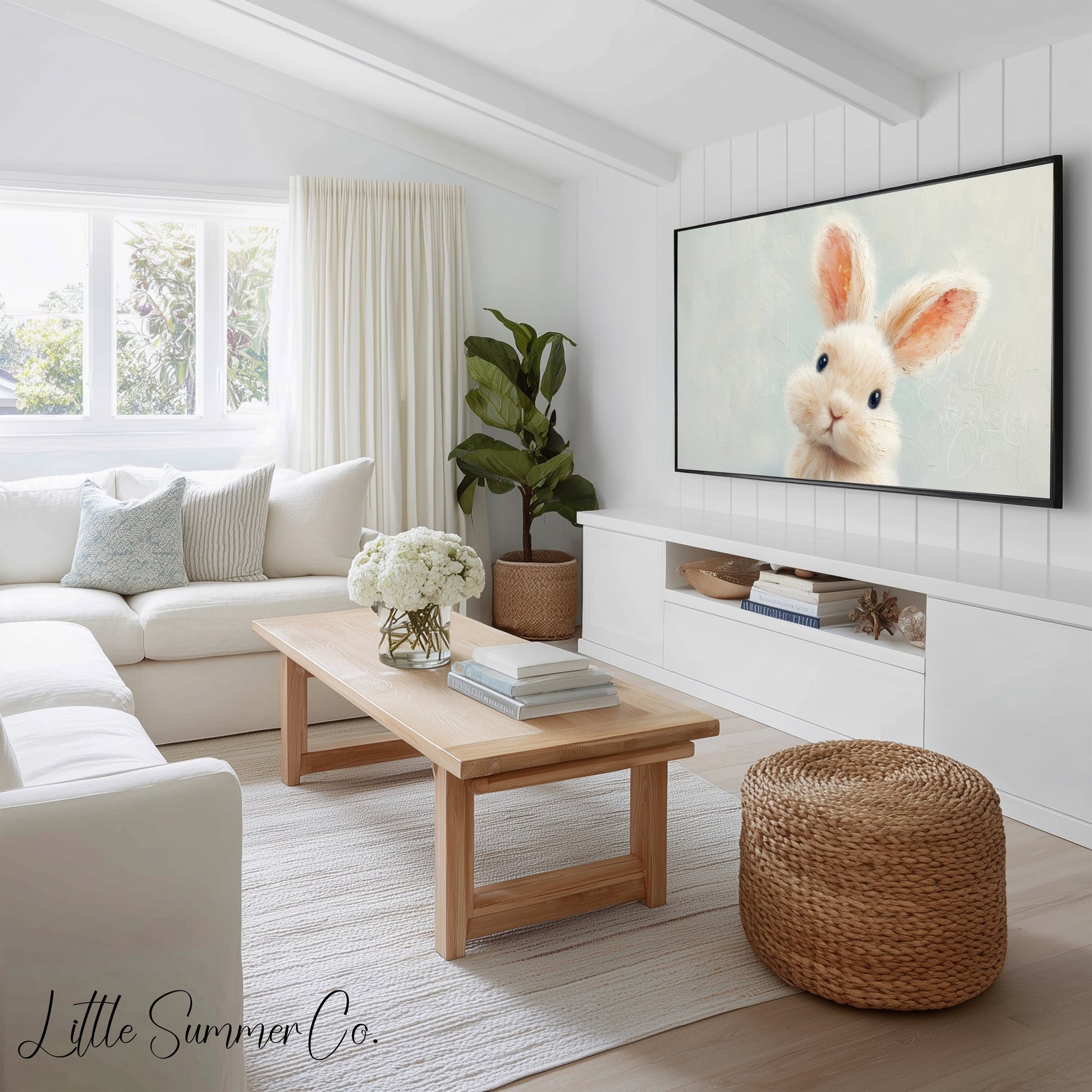 Chicks And Bunny Friends Frame TV Art Bundle displayed on a TV