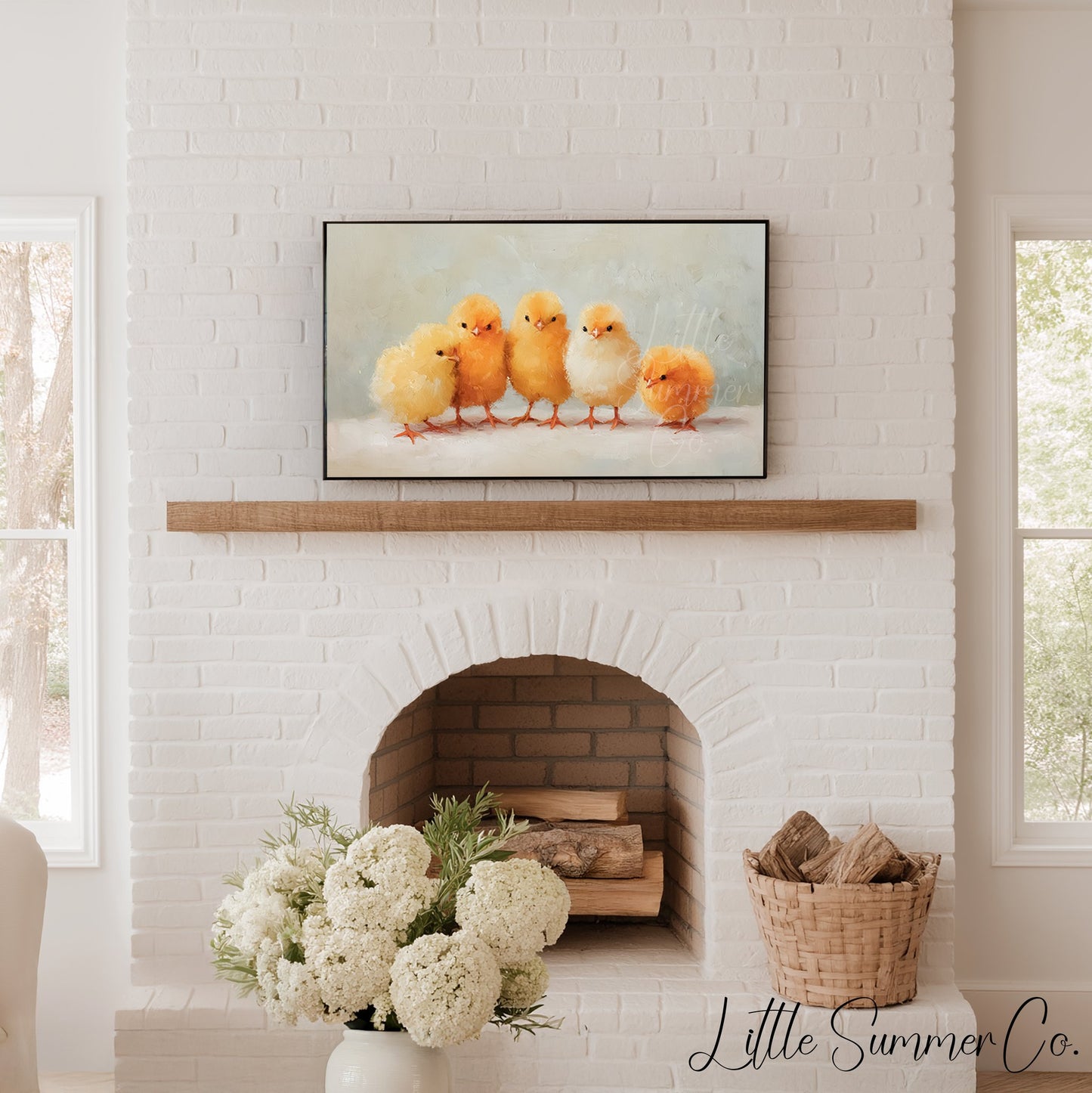 Chicks And Bunny Friends Frame TV Art Bundle displayed on a TV