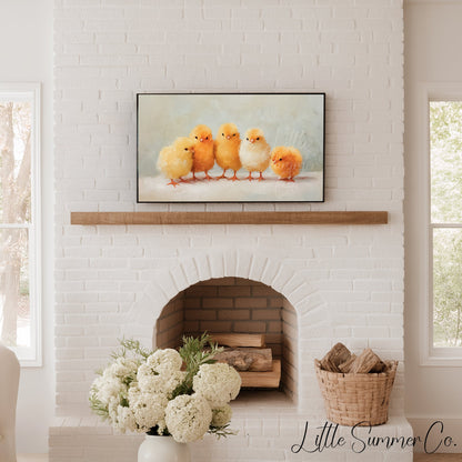 Chicks And Bunny Friends Frame TV Art Bundle displayed on a TV
