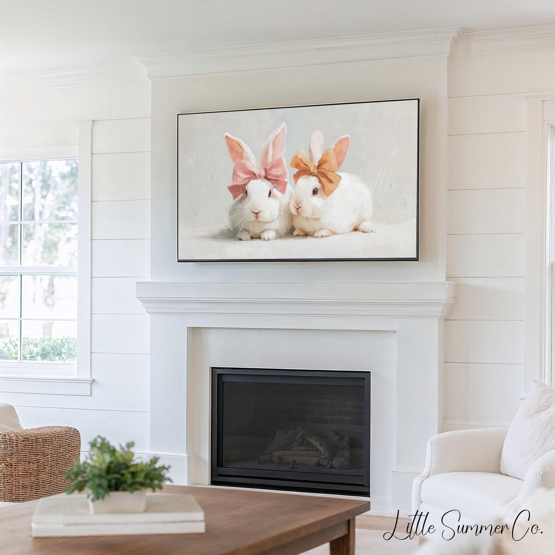 Chicks And Bunny Friends Frame TV Art Bundle displayed on a TV