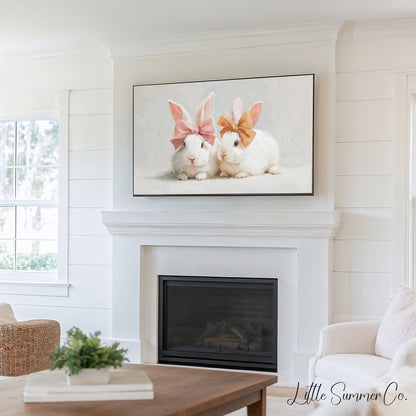 Chicks And Bunny Friends Frame TV Art Bundle displayed on a TV