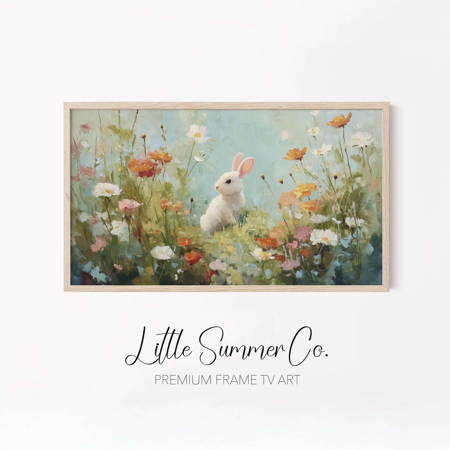 Floral Bunny Meadow Scenes Frame TV Art Bundle displayed on a TV
