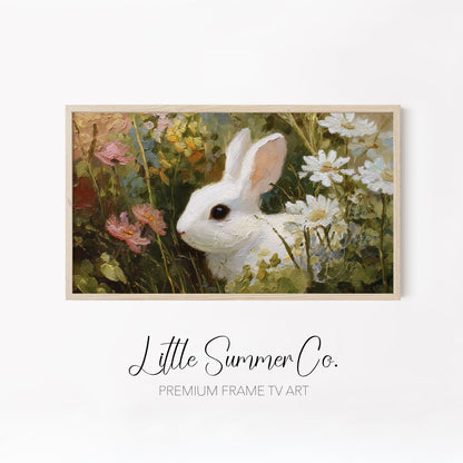 Floral Bunny Meadow Scenes Frame TV Art Bundle displayed on a TV