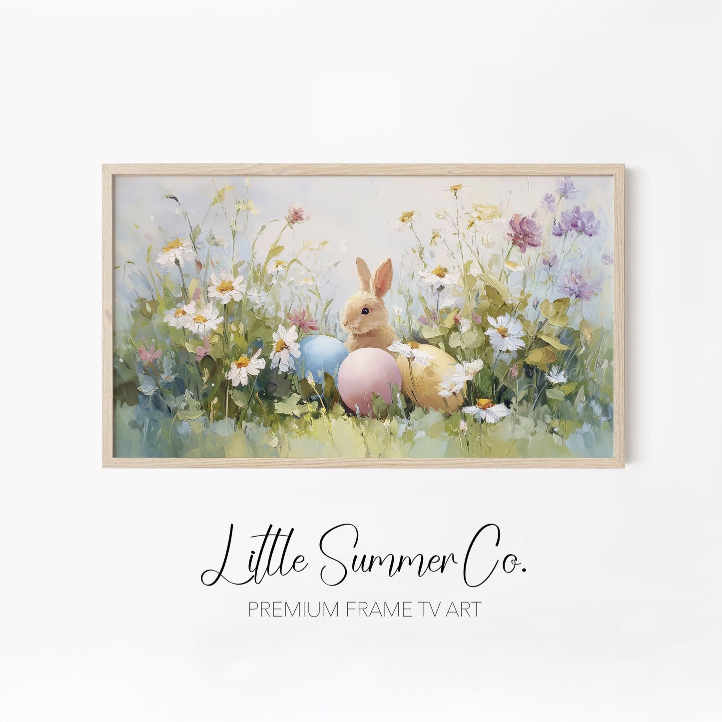 Floral Bunny Meadow Scenes Frame TV Art Bundle displayed on a TV
