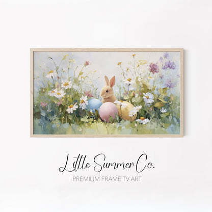 Floral Bunny Meadow Scenes Frame TV Art Bundle displayed on a TV